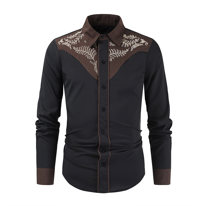 2025 Spot New Cross-Border Supply Fashion Embroidered Shirt Embroidered Embroidered Lapel Long-Sleeved Shirt
