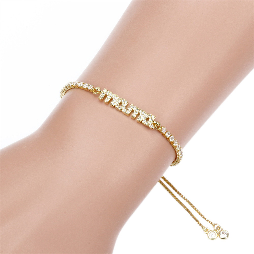 New Fashion Simple Zircon Letter Copper Gold-plated Bracelet Wholesale display picture 4