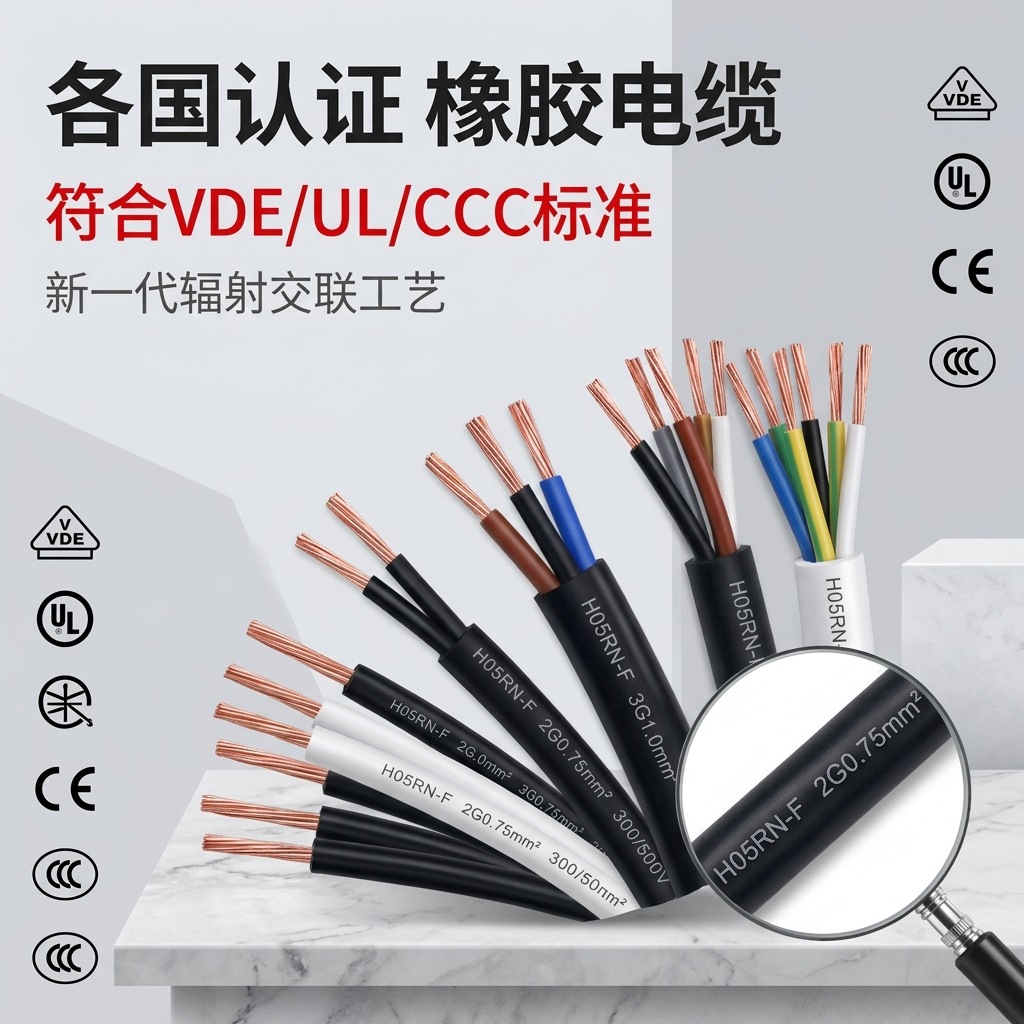欧规 H05RN H07RN 美规 SJOW HPN 防水耐候多芯橡胶电源线 可定制