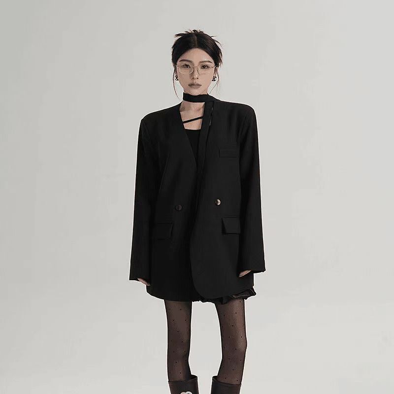 Plus-Size Collarless 2026 Blazer for Women, New Spring and Autumn Design, Niche Loose and Lazy Style Small Suit for Women