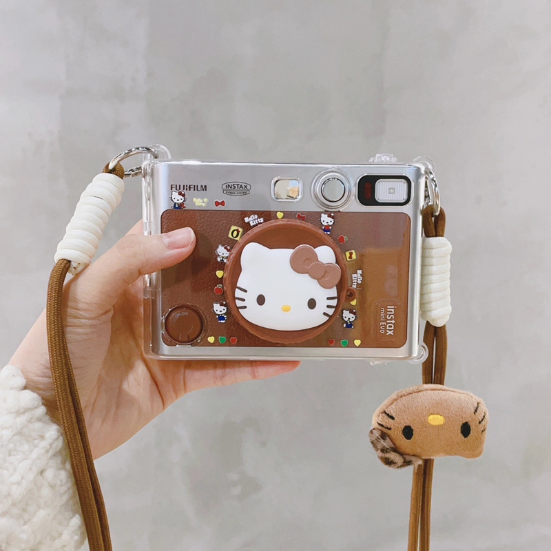 Suitable for Fuji Instax Mini Evo Transparent Crystal Case Protective Cover with Kt Lanyard Strap and Silicone Lens Cover