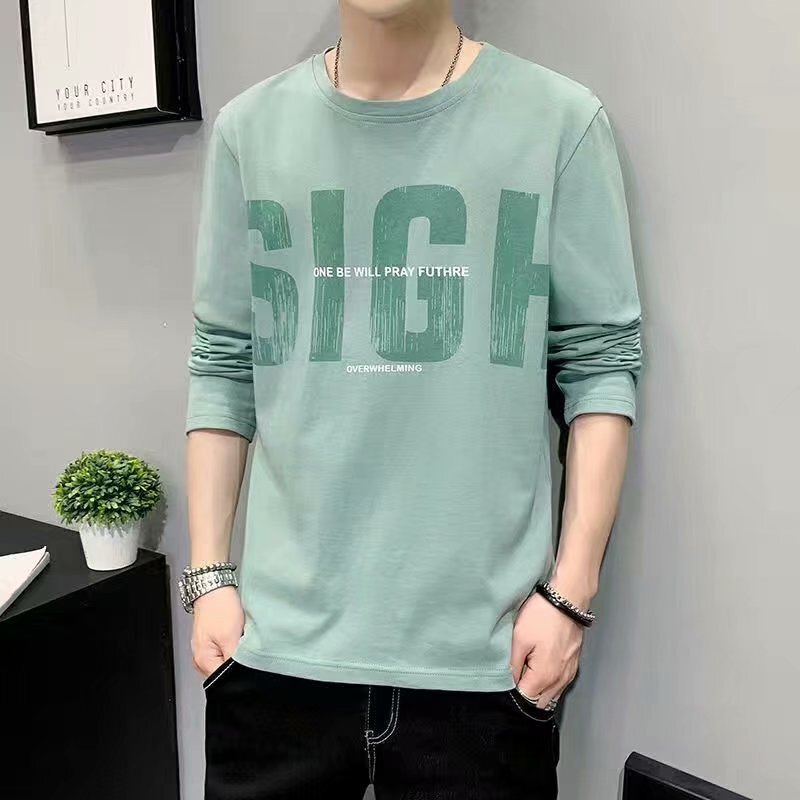 Long-sleeved T-shirt Men's New Spring and Autumn ins Casual Printed Sweater All-match Round Neck Clothes Base Shirt Top Long-sleeved T-shirt Men's New Spring and Autumn ins Casual Printed Sweater All-match Round Neck Clothes Base Shirt Top