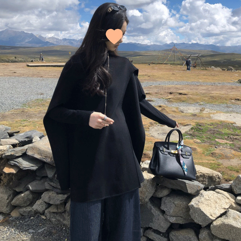 斗篷披肩双面呢大衣女秋冬季设计感宽松呢子外套雪尼尔氨纶其他|undefined