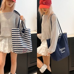 夏のレジャー百合文芸両面レジ袋キャンバスバッグ2025新型かわいい刺繍学生ショルダーバッグ