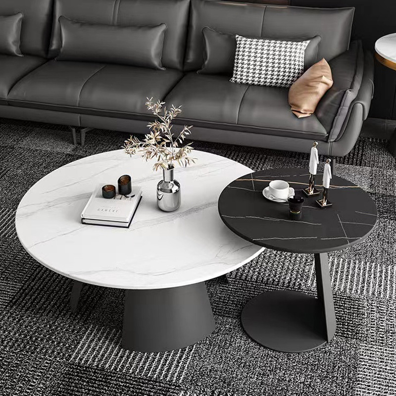 Luz de lujo moderno tamaño simple placa de roca redonda combinación de mesa de té sala de estar diseño para el hogar mesa lateral italiana de alta gama