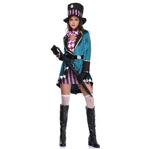 Halloween Ellie Mad Hatter Silk Adult Magician Performance Costume Nightclub Animal Tamer Stage Costume Dropshipping