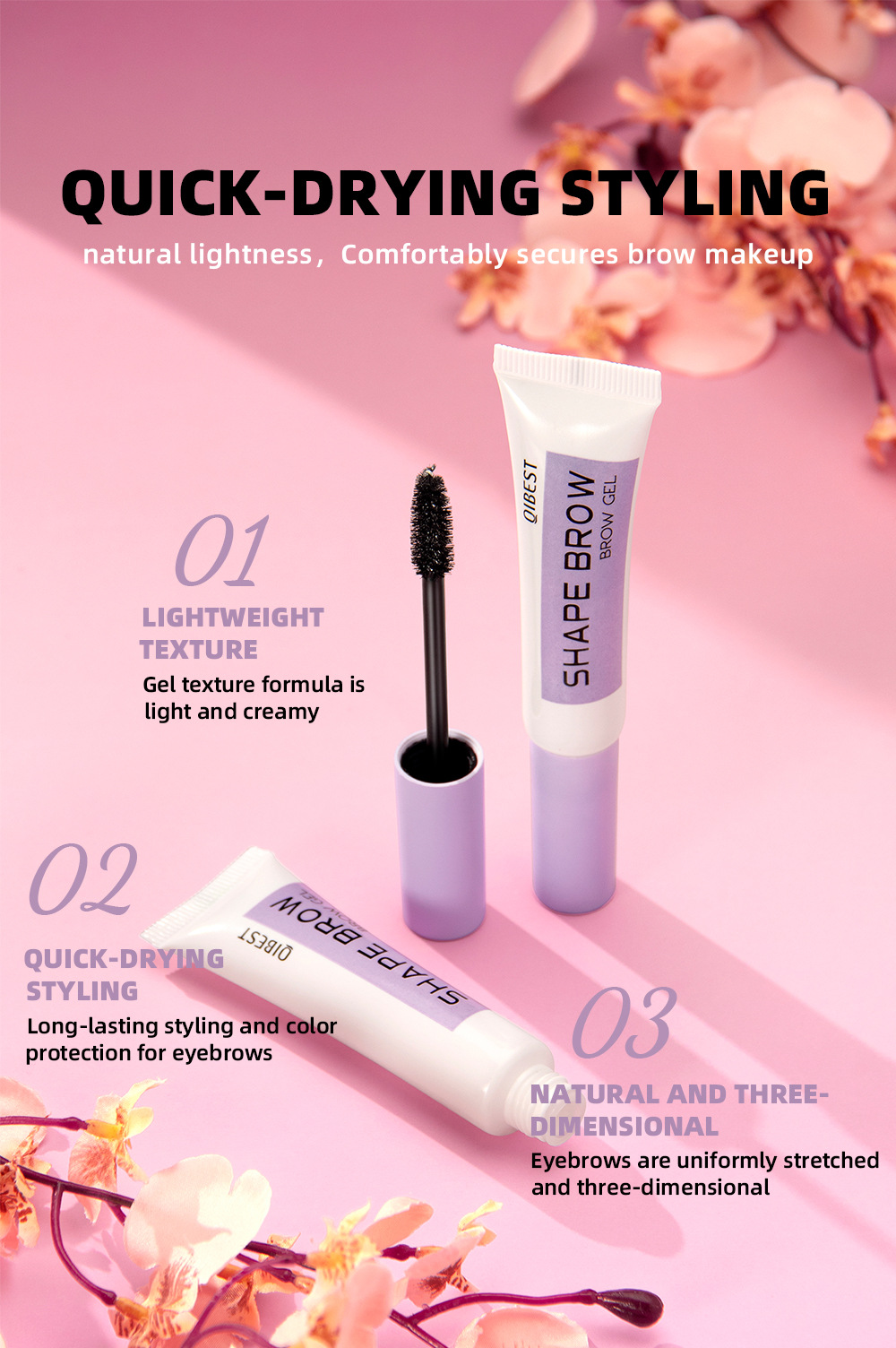 QIBEST Eyebrow Styling Liquid is a long-lasting, colorless, transparent, waterproof, sweat-proof and non-fading eyebrow raincoat repair liquid Item Picture