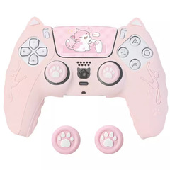 Brhe ps 5シリコンカバーの新しいデザインのかわいい猫の耳のゲームのハンドルの保護カバーの多種の色は猫の爪の帽子を送ります。