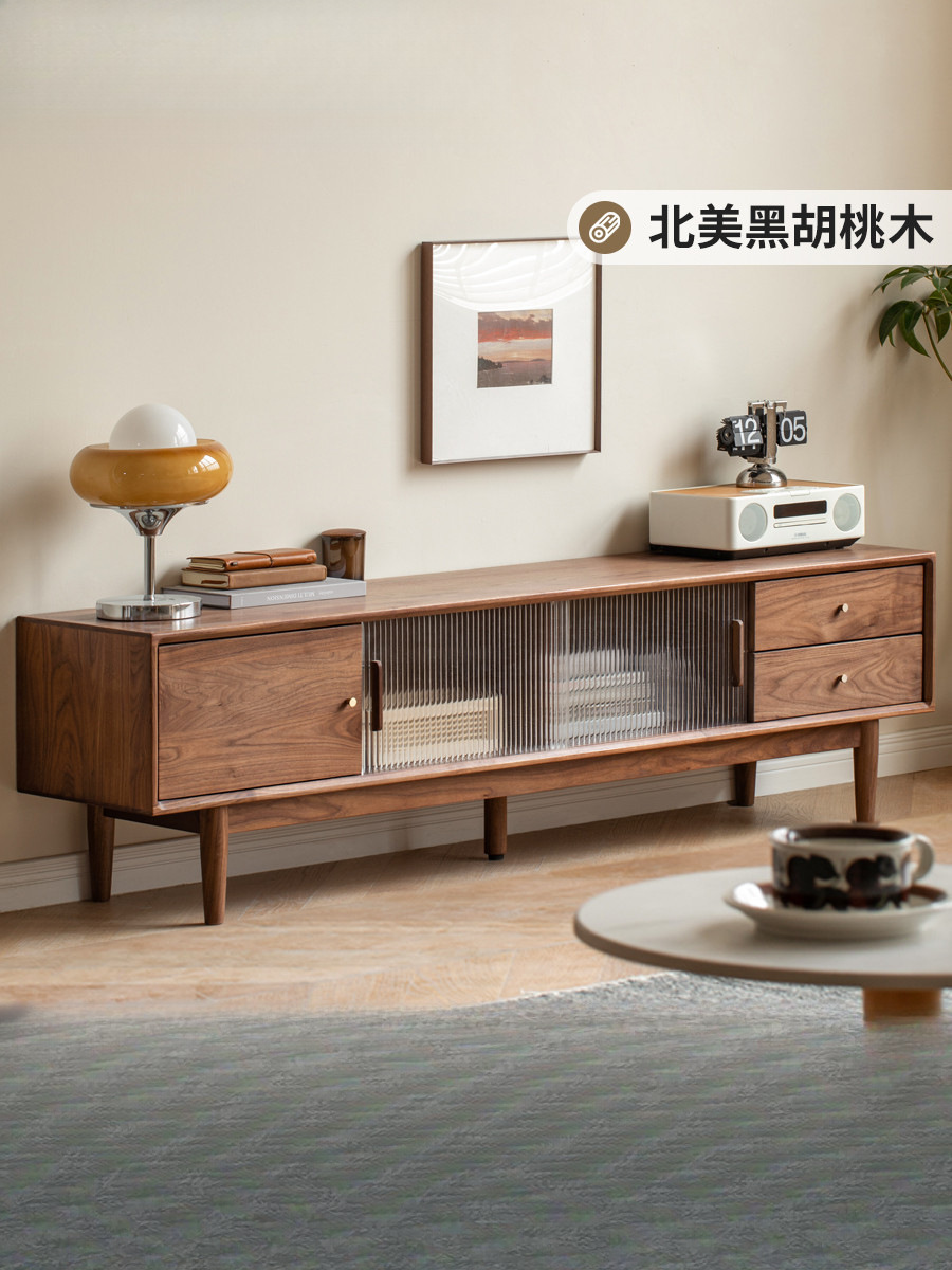 Genji Muyu Solid Wood Tv Cabinet New Chinese Style Living Room Floor Cabinet Home Black Walnut Modern Simple Storage Cabinet