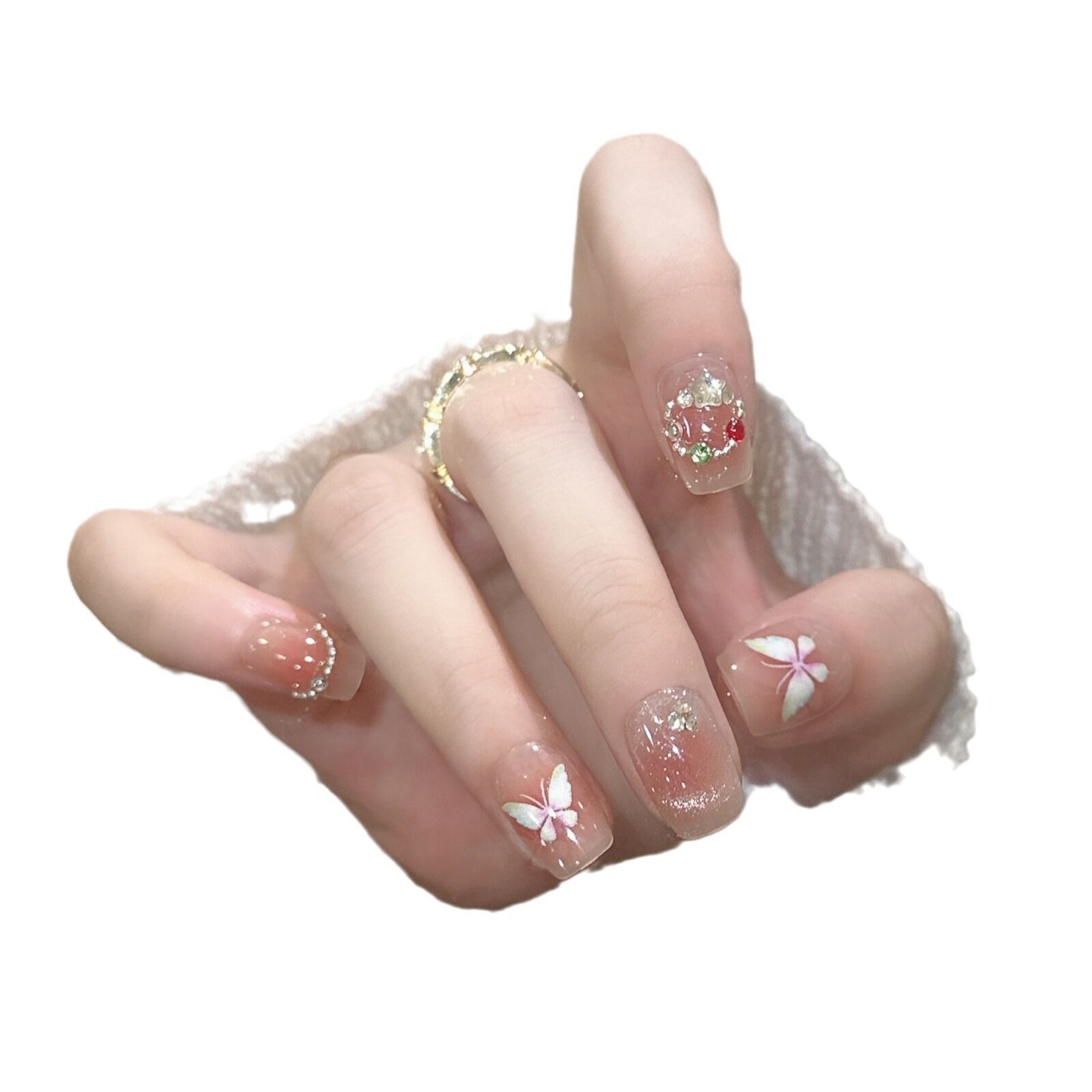 Blush ojo de gato usar piezas de uñas productos terminados al por mayor parches de uñas cortos parches de uñas usar piezas de uñas sensación de alto nivel