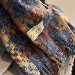 2023 New Autumn and Winter Atmosphere Sense Plaid Tassel Warm Scarf for Men and Women Couple Thickened Long Scarf Gift