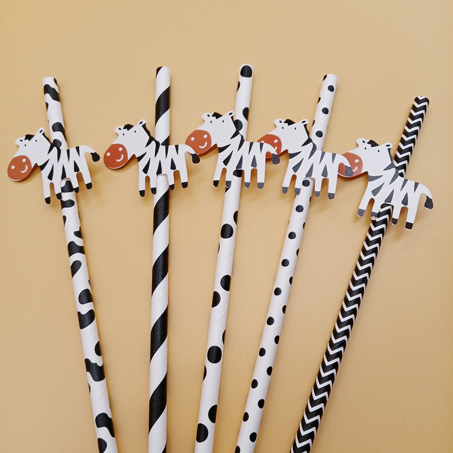 Fiesta transfronteriza decoración creativa de paja vaca animal cebra de papel paja desechable decoración de bebidas