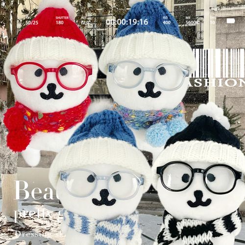 13cm Self-deprecating Bear Pendant Doll Clothes Blue Knitted Hat Scarf Cute Winter Doll Scarf Accessory Affordable