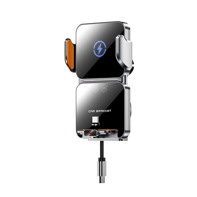 Cross-Border Car Mobile Phone Holder Car Wireless Charging Infrared Automatic Induction Air Outlet Navigation Support Universal Holder (Mobil şarj cihazları) - f11-car-wireless-charging-bracket-with-telescopic-fast-charging-cable