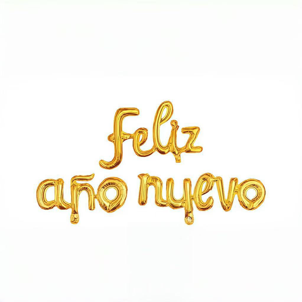 feliz año nuevo español inglés feliz cumpleaños globos Feliz año nuevo letras unificadas
