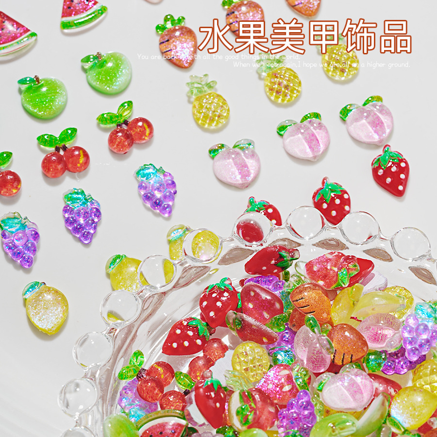 Nail decoration mixed resin animation crystal cartoon cherry peach watermelon stereo nail diamond DIY accessories
