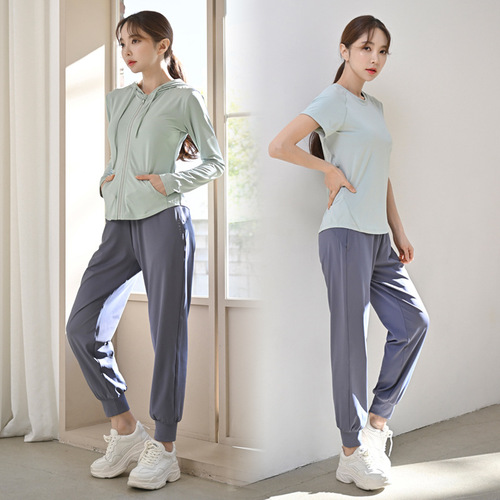 Yoga wear women's coat pants two-piece set professional running fashionable new cardigan fitness suit set wholesale