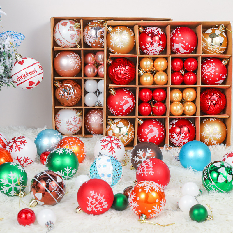 Venta caliente pintado juego de decoración de bolas de Navidad adornos colgantes de árboles de Navidad de plástico accesorios de decoración de fiesta al por mayor