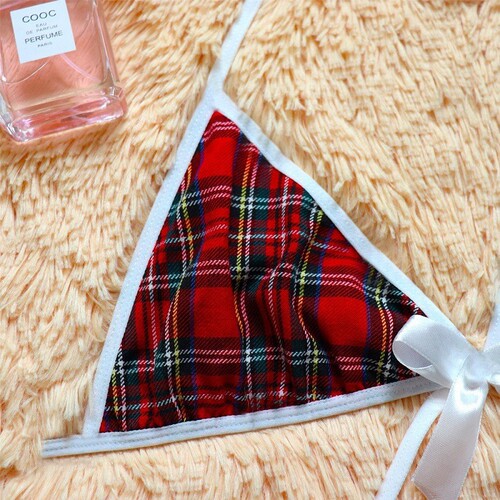 Sexy lingerie for women European and American foreign trade plaid sexy three-point backless lace-up uniform suit wholesale dropshipping 1799