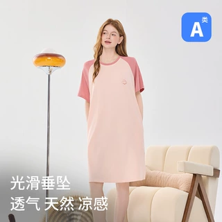 凉感莫代尔棉睡裙夏季薄款短袖宽松家居服女士睡衣裙夏季女可外穿