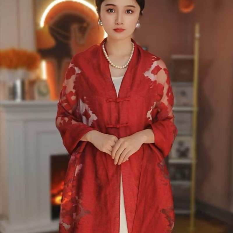 新款手工剪花夏季薄款防晒盘扣披肩女民族风中式披肩|undefined