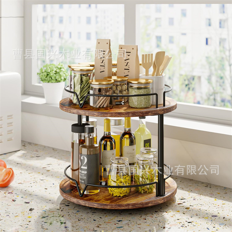Wooden spice rack kitchen rotating storage rack spice bottle holder acacia wood cabinet organization solid wood storage rack