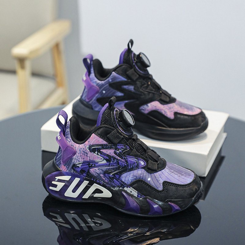 6-12 Zapatos deportivos para niños primavera anti-desgaste nuevo botón para niños antideslizante zapatos de baloncesto de cuero transpirable hombre ligero