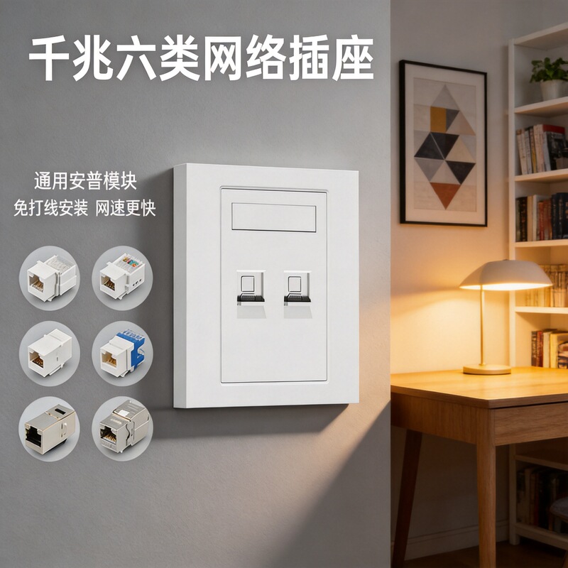 86-type network cable panel network computer socket, Category 5e/6, gigabit information dual-interface network cable and fiber optic two-in-one 86-type network cable panel network computer socket, Category 5e/6, gigabit information dual-interface network cable and fiber optic two-in-one