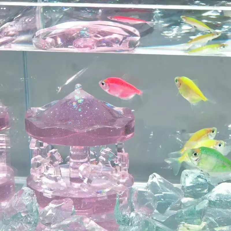 鱼缸造景水晶城堡仿真风车/鱼尾/马车治愈系创意摆设海底世界布景|undefined