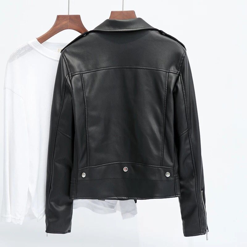 New 2026 Spring and Autumn Korean Style Women's Pu Leather Jacket Short Slim Fit Motorcycle Jacket