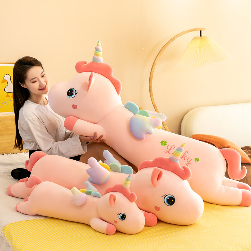 Shake the same size rainbow unicorn plush toy doll sleeping pillow birthday gift cross-border wholesale