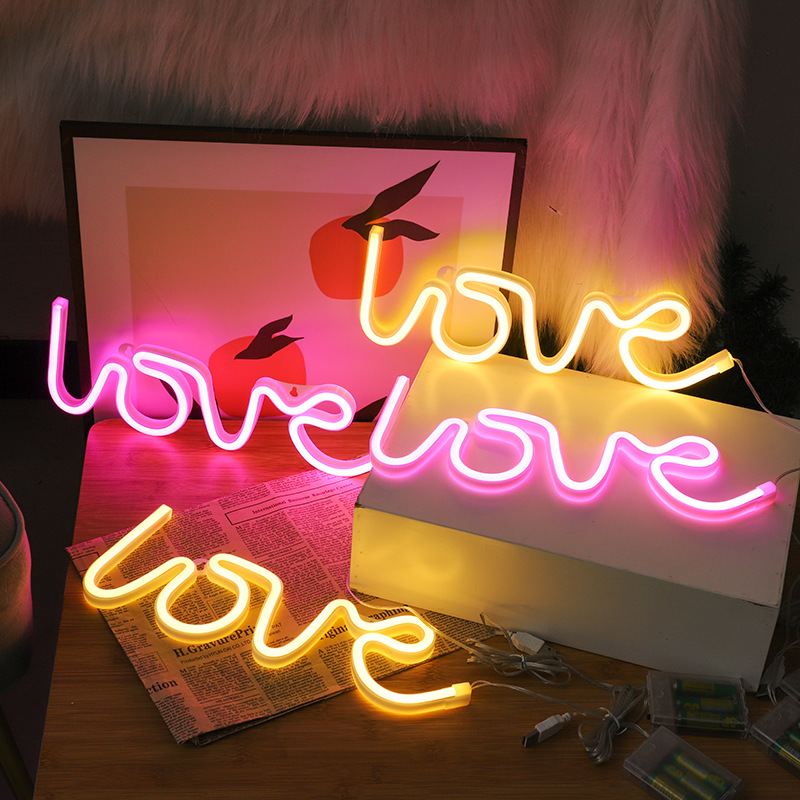 跨境LOVE霓虹灯求婚表白造型灯LED灯带情人节氛围布置装饰灯批发