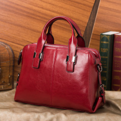 New European and American-style fashion women's bag: Cowhide biker bag, large-capacity briefcase-style shoulder bag, genuine leather crossbody tote for ladies