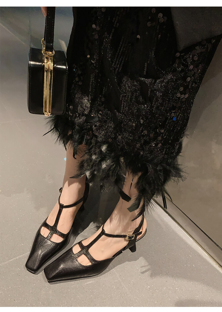 CHIKO Brinley Square Toe Chunky Heels T-Strap Shoes