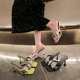 2025 New Square Toe Rhinestone Bow Fairy Sandals Summer Outer Wear Fashionable Slip-Ons Stiletto High Heels