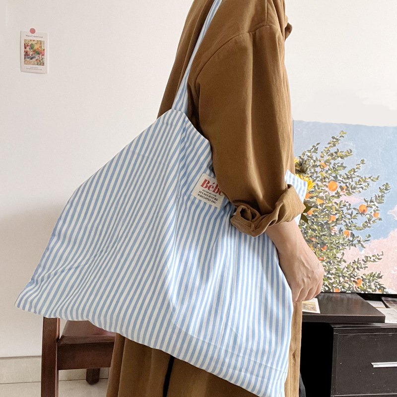 Unisex Large Cotton Stripe Cute Basic Square Open Tote Bag display picture 13