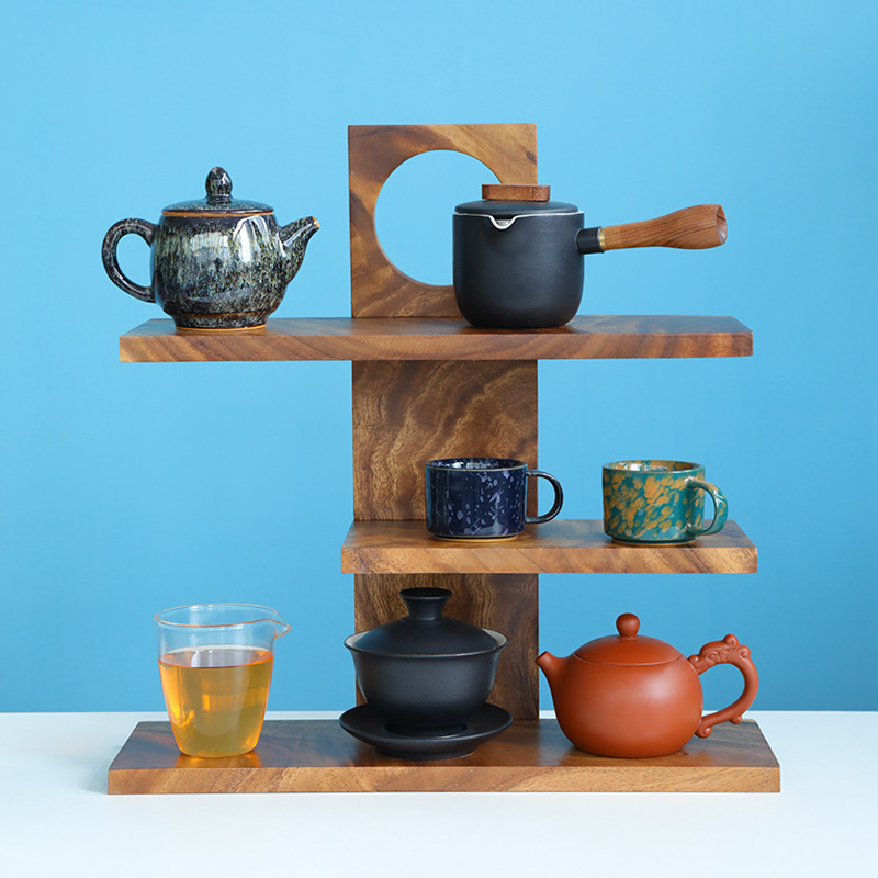 Accesorios de mesa de madera para ceremonias de té estantería de almacenamiento cosméticos mesa de té de cocina de acabado de artículos diversos estantes de almacenamiento de tazas estantes de capas