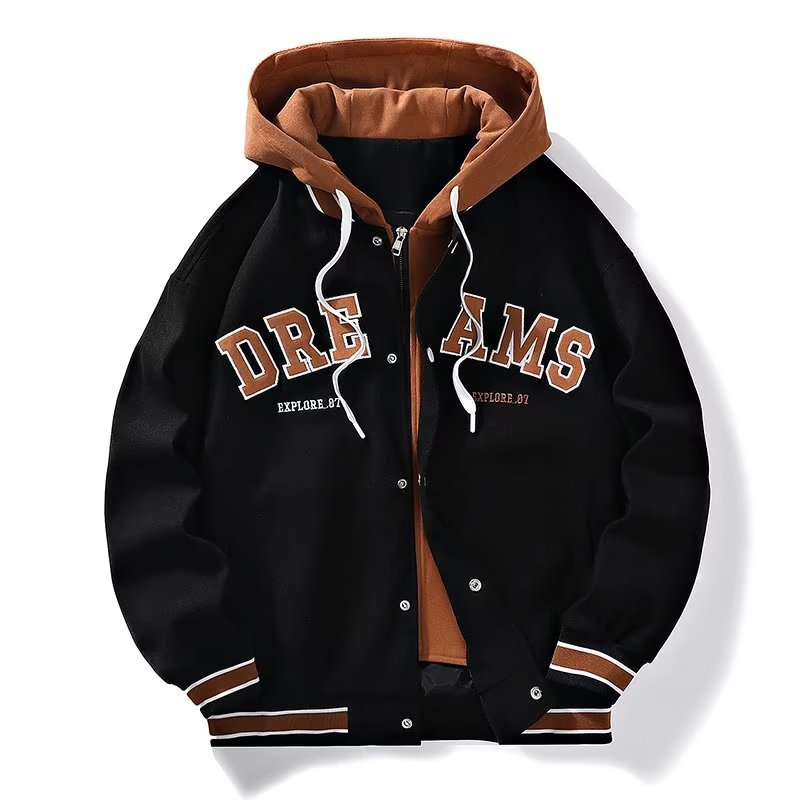 Spring and Autumn new fake two-piece coat men's jacket youth Hong Kong style fashion brand couple wear men's baseball uniform top