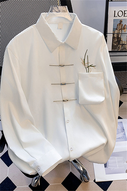 National Fashion Brand Casual Long-sleeved Shirt Men's High-end Sense Chinese Style Metal Buckle Shirt Draped Loose New Chinese Style Jacket