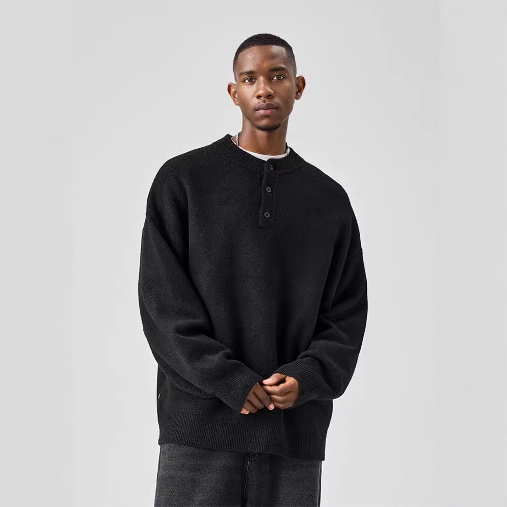 Otoño y invierno neutro viento polo suéter de cuello hombre invierno lavadora máquina suéter negro camiseta de punto perezosa de alto nivel
