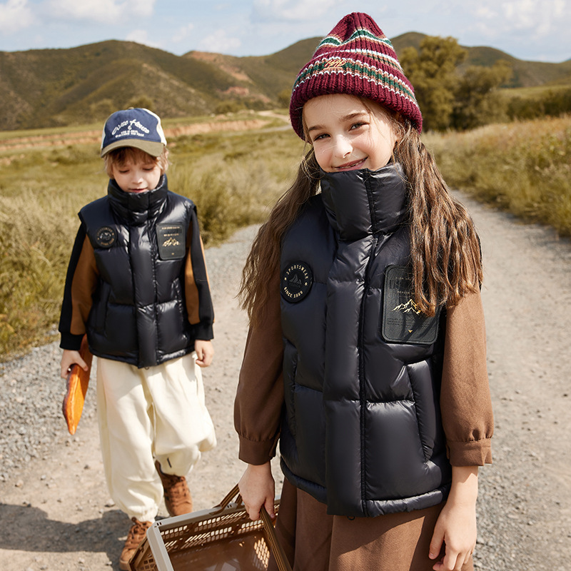 Kids' Lightweight Down Vest – 90% White Duck Fill Puffer Sleeveless Jacket, Breathable & Warm, Unisex Layering Piece For School & Outdoor (Black)_voghion.com