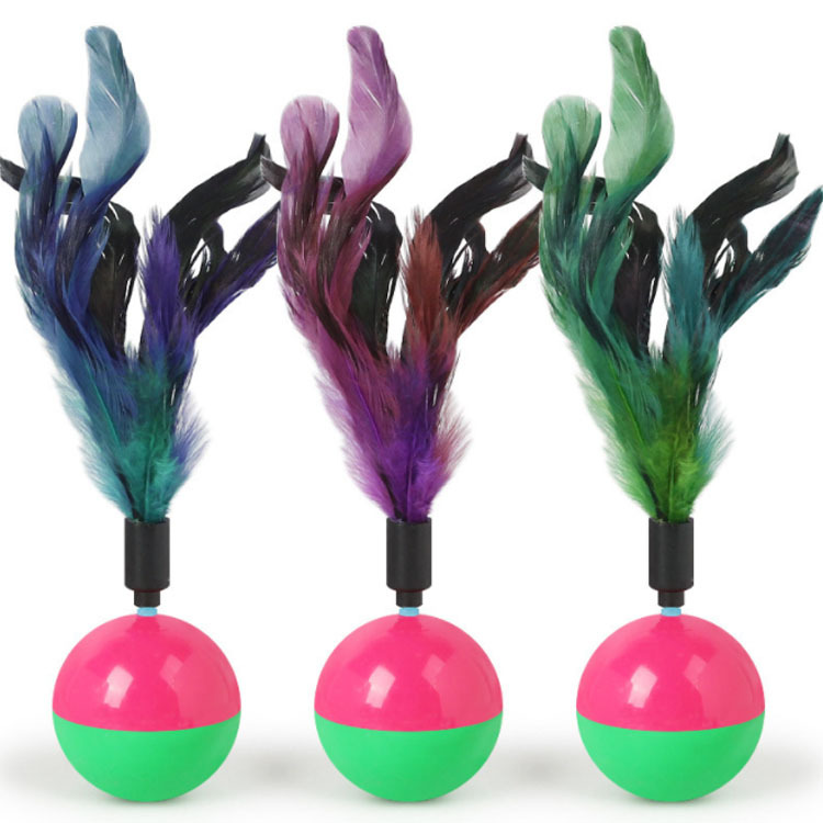 宠物猫咪玩具羽毛不倒翁发声逗猫解闷自娱不倒翁猫咪用品