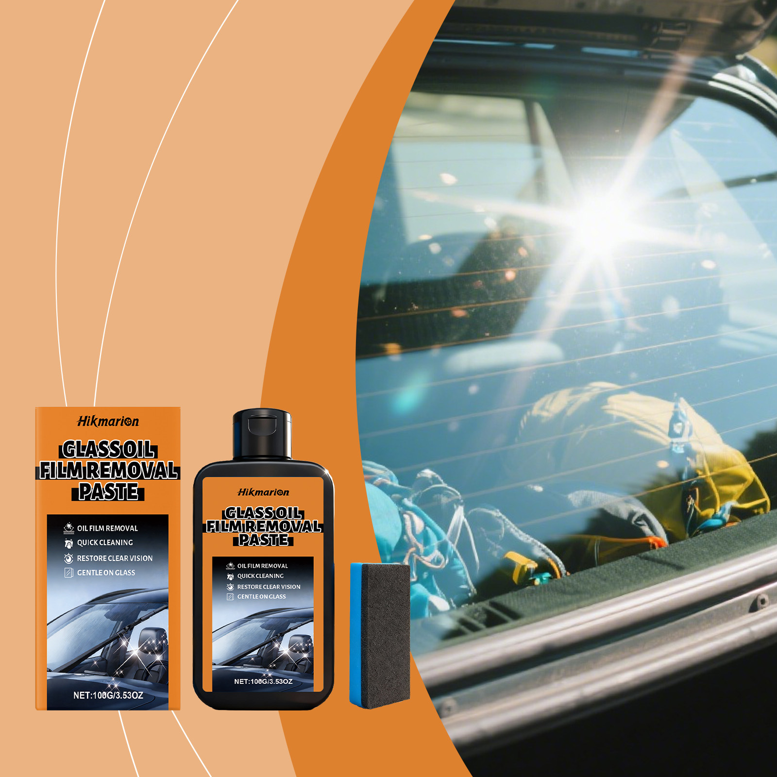 Hikmarion 玻璃油膜去除膏 汽车挡风玻璃车窗后视镜便捷清洁套装