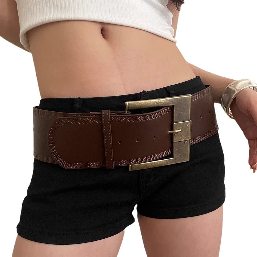 Nuova cintura larga in stile retrò Maillard per le donne, vita stretta per snellire, abbinata al temperamento della gonna, cintura di alta qualità in stile American Spicy Girl_voghion.com