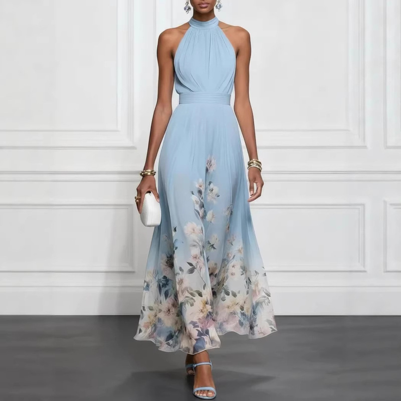 2025 Autumn New V-Neck Waist-Cinching Ruffle Elegant Dress Amazon Independent Site Cross-Border Women's Clothing 2025 Autumn New V-Neck Waist-Cinching Ruffle Elegant Dress Amazon Independent Site Cross-Border Women's Clothing