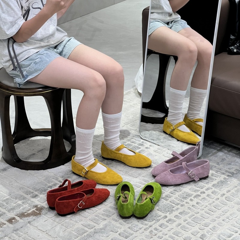 Suede Ultra-Soft Mary Jane Ballet Flats for Women, Flat-Soled, Suitable for Skirts, with a Single Strap, Shallow Mouth, Low-Top, Casual and Versatile