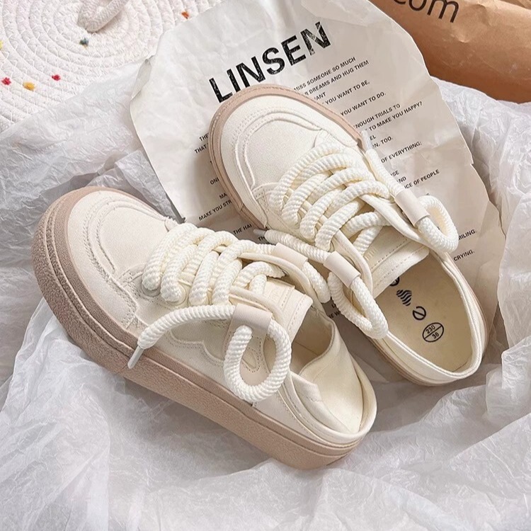 Thick-soled Canvas White Shoes for Women 2024 Spring New Korean Style Heightening Two-wear Versatile Sneakers Casual Sports Shoes Thick-soled Canvas White Shoes for Women 2024 Spring New Korean Style Heightening Two-wear Versatile Sneakers Casual Sports Shoes