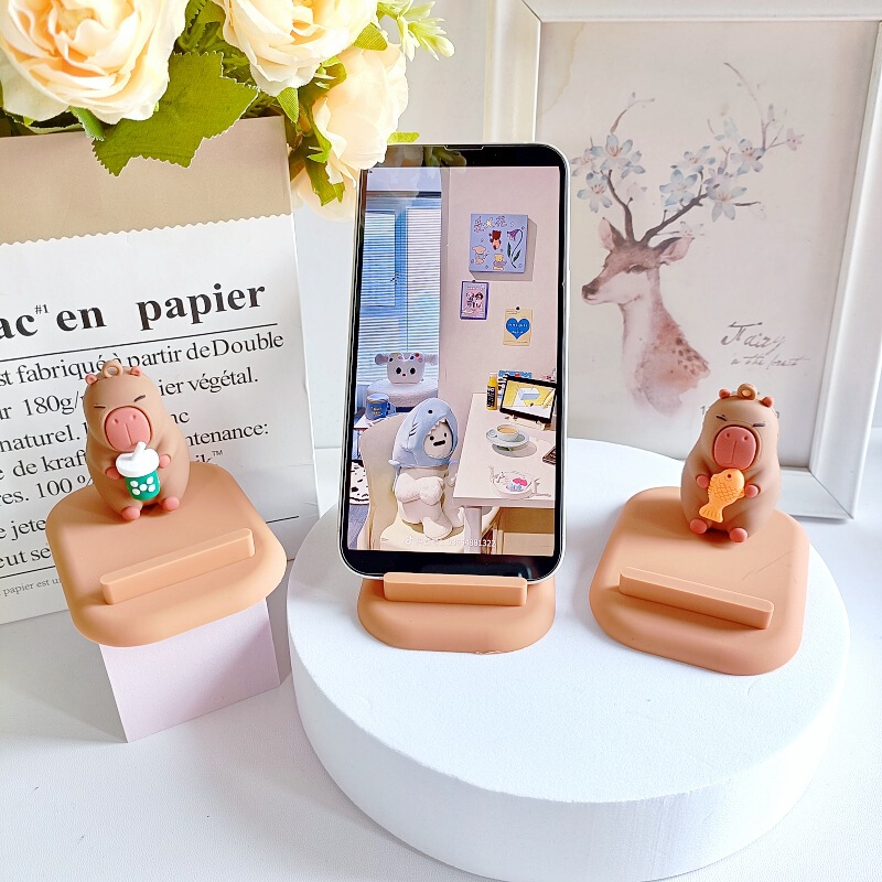 かわいいフグのカピバラの立体の子供の怠け者のスタンドのデスクトップの携帯電話のスタンドのアイデアの小さい贈り物の置物|undefined