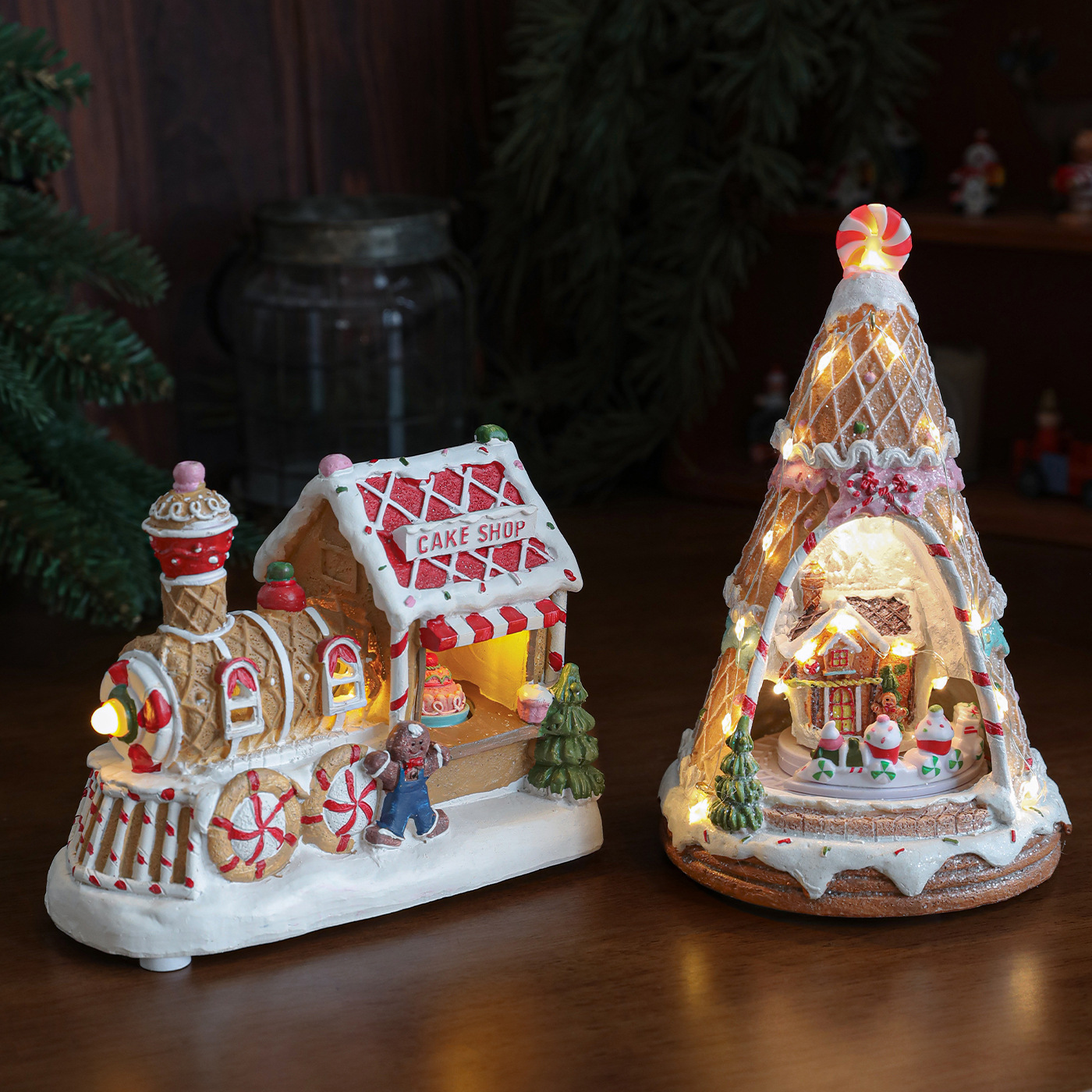 Nueva casa de resina de Navidad giratoria caja de música eléctrica regalos luminosos decoración de la casa decoración de nieve artesanías