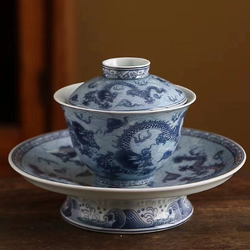 Antique ceramic retro blue and white tea cup